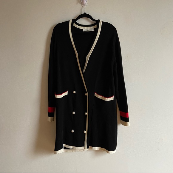 Zara knit black pearl button relaxed fit dress - Picture 2 of 11